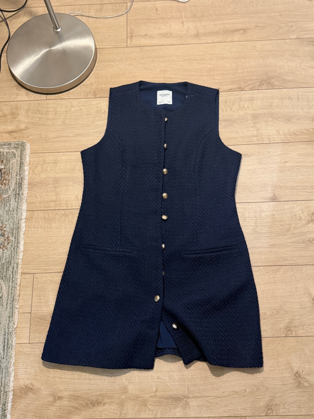 Abercrombie & Fitch Navy Textured Sleeveless Button-Front Dress